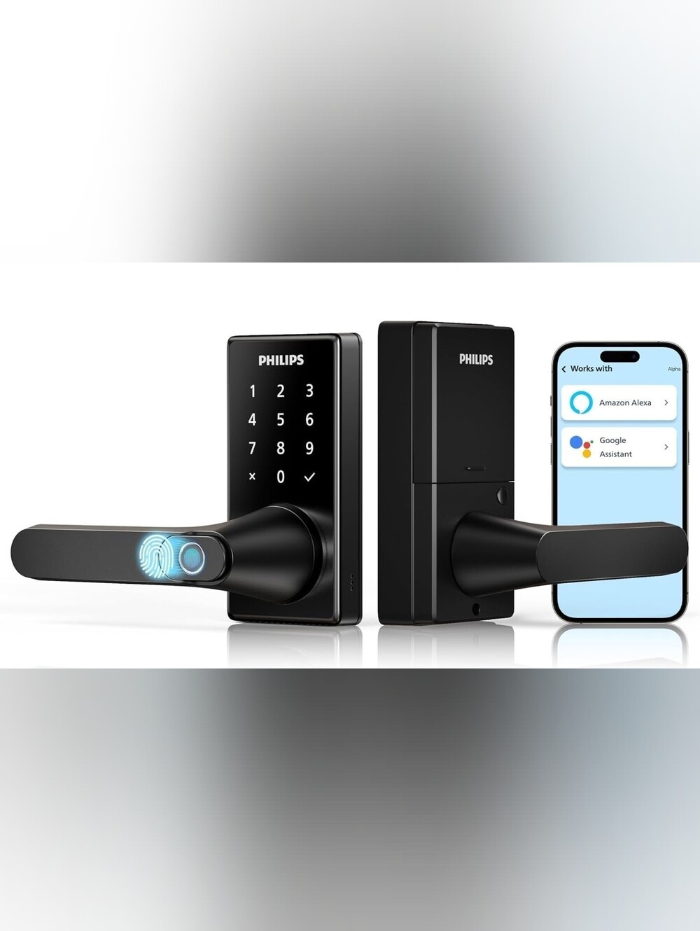 Philips Wi-Fi Smart Lock w/Handle, Key, Fingerprint, Keypad, App, Voice